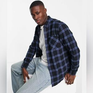 New Look Blue Check Button Down Flannel NWT Size XS Slim Fit